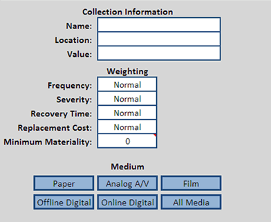 Library Risk Model information collection screen