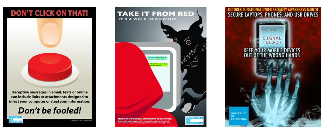 Poster series: Don't click on that! It's a wolf in disguise. Keep your mobile devices out of the wrong hands.