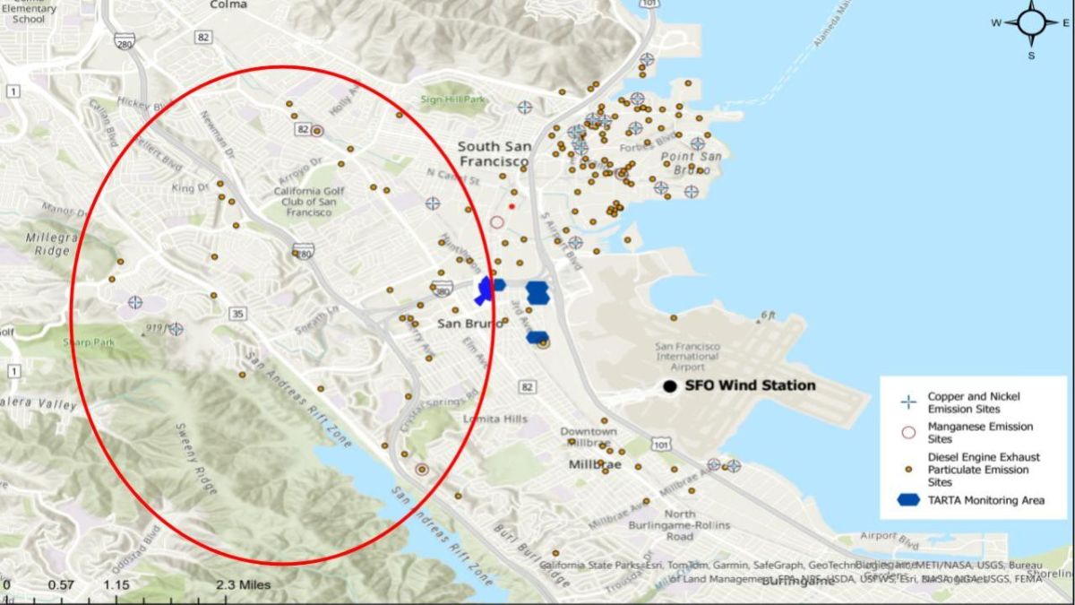 This map showcases the Bay Area Air District’s permitted facilities that emit toxic air contaminants. 